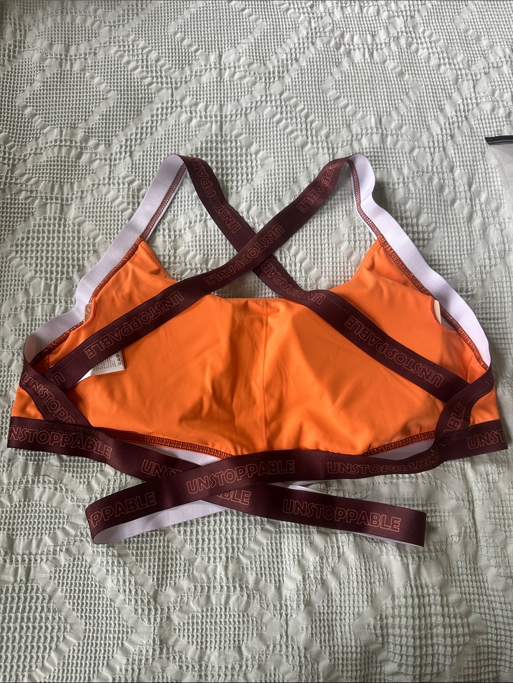 SHEIN Orange Sports Bralette with 'Unstoppable' Burgundy Straps